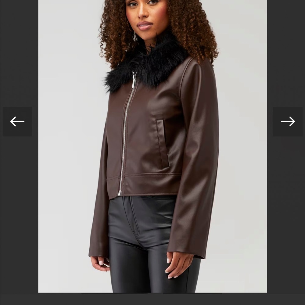 ÉTRe Aimé x Unreal Fur Copenhagen Faux Fur Collar Jacket Brown - Picture 2 of 4